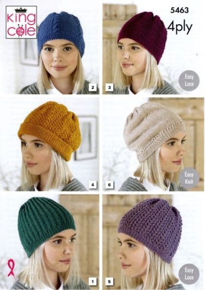 Knitting Pattern - King Cole 5463 - 4Ply - Ladies Hats